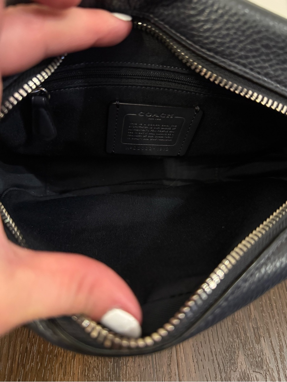 Coach Crossbody Bag in Brown, Black, Cream with Blue Strap Accents - Picture 5 of 9